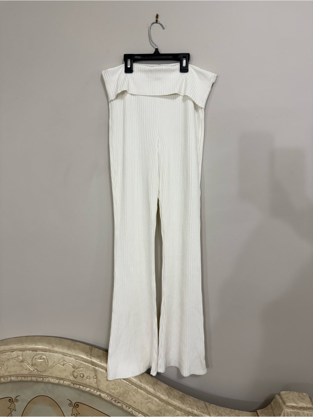 Wild Fable Ribbed Fold-Over Waist Pants Flare Legs Size S White EUC